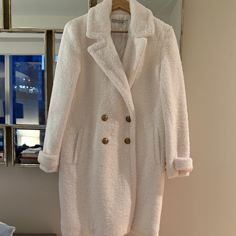 Alice + Olivia Cream Teddy Jacket with Gold Buttons